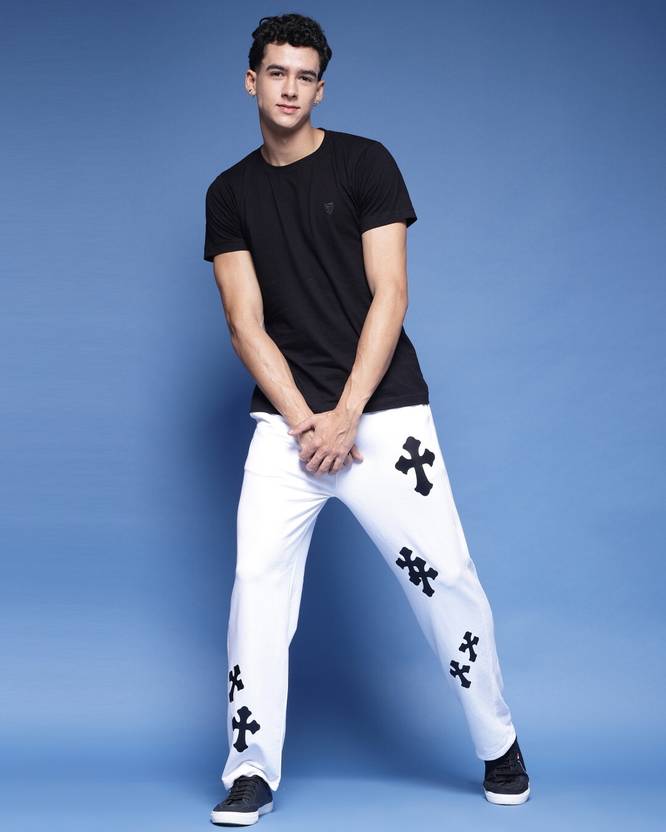 FLYNOFF White Printed Loose Fit Men's Track Pant - Image 4